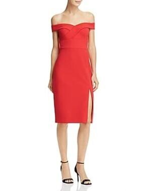 Aidan Mattox Red Off Shoulder Knee Length Slit Dress Size 8 Cocktail Party